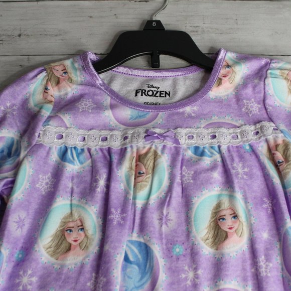 Disney Frozen Girl's Nightgown Size 8 Purple Elsa Pajama Gown - Picture 3 of 5